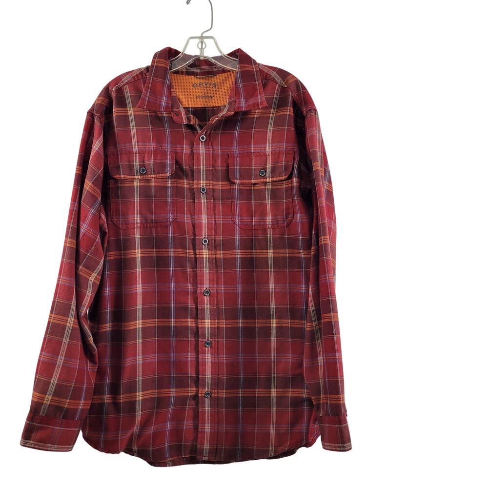 Orvis Men's Red Plaid Button Front Shirt  Size L 121322-0060